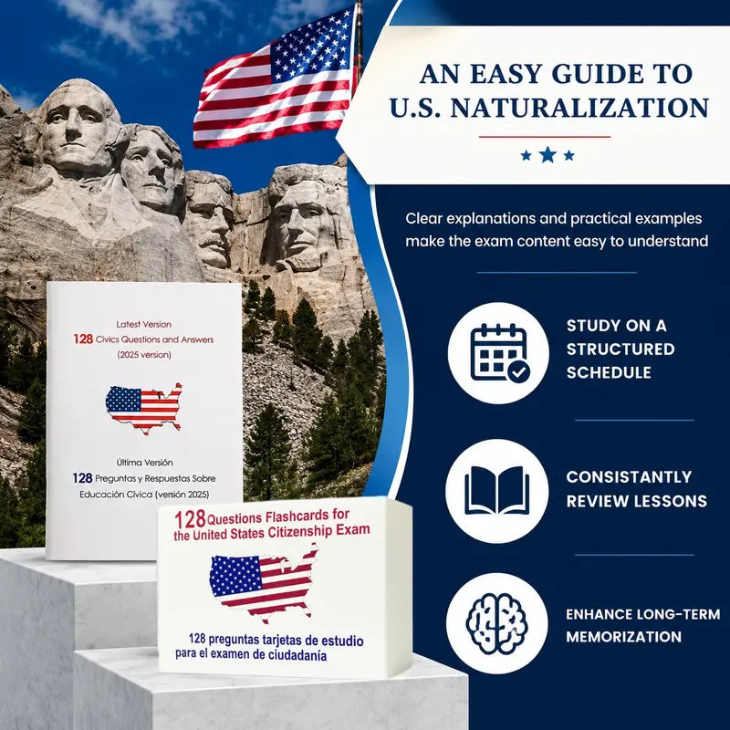Portable US Citizenship Flash Cards 2026, with 128 Civics Questions and English Literacy Content for Naturalization Test