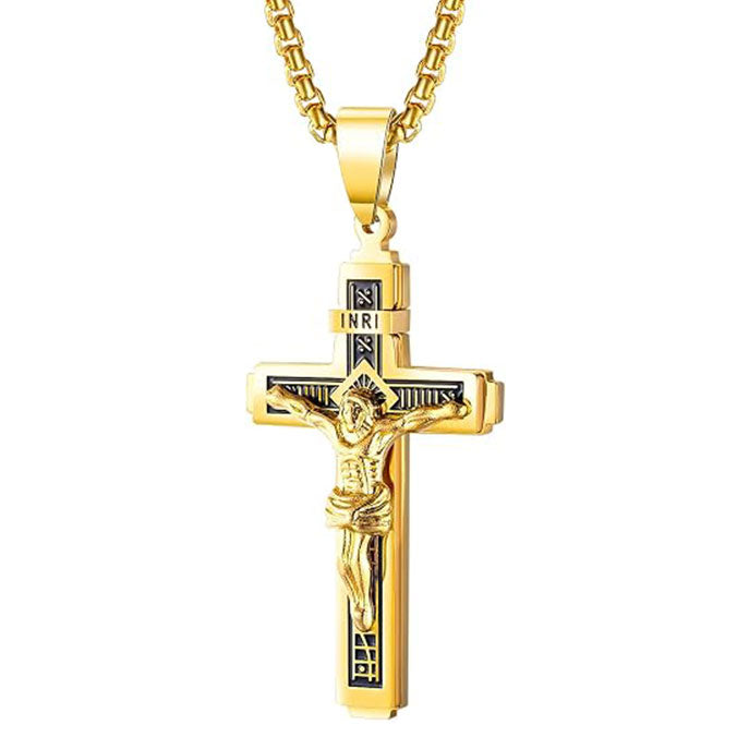 Catholic Jesus Christ on INRI Cross Crucifix Silver Tone Pendant Necklace 22+2 Chain