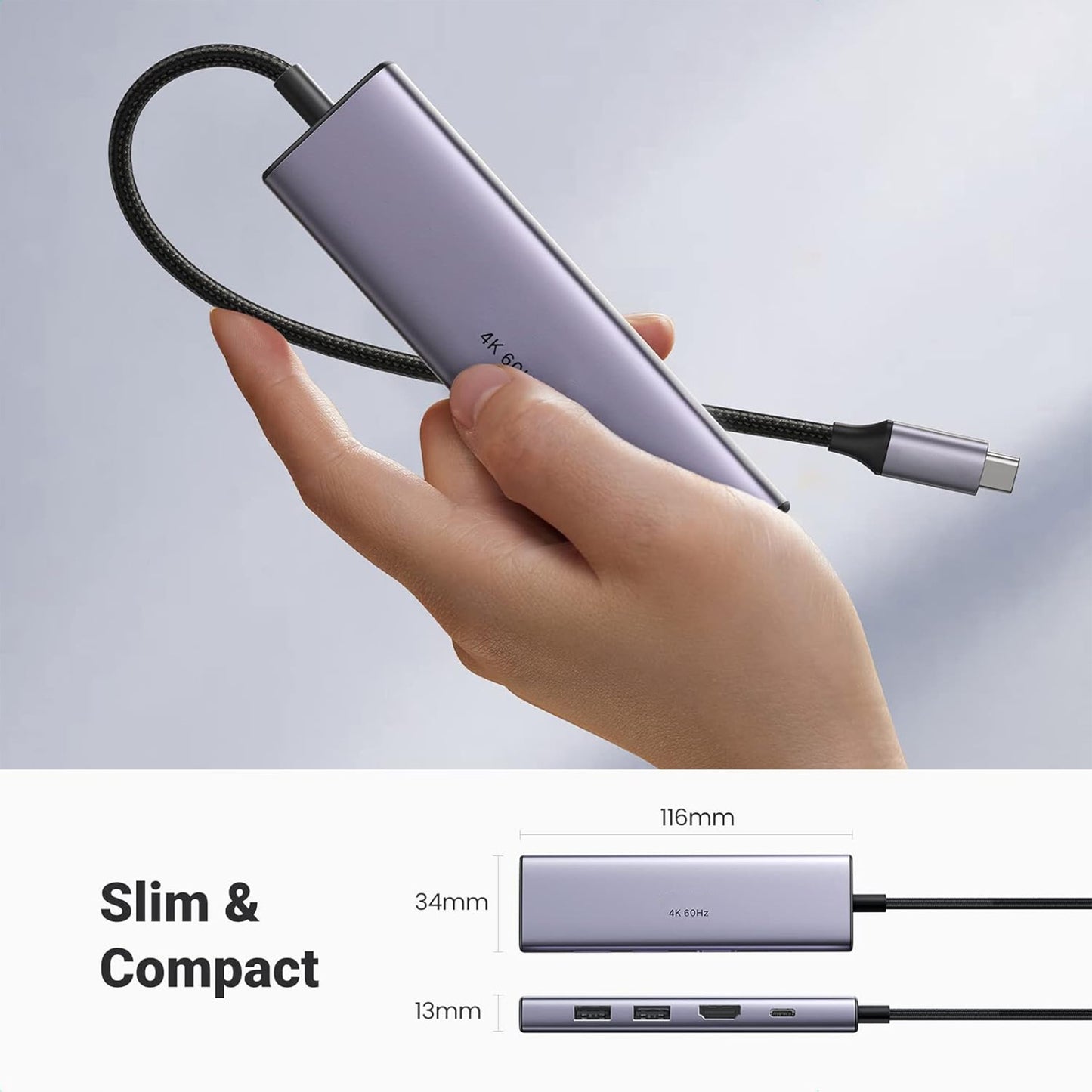 6-in-1 Multiport Adapter USB C Hub 4K@60Hz with 3 USB 3.0/1 HDMI Ports, SD/TF Card Reader, USB C Dongle