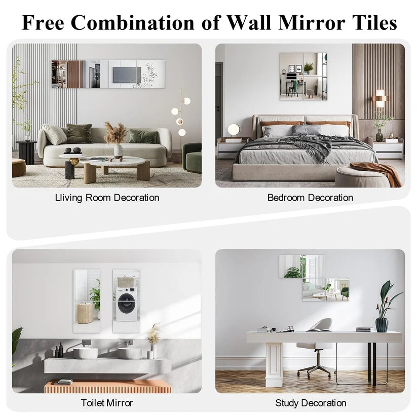 4Pcs Full-Length Self-Stick Wall Mirror Acrylic, Home Decor Mirror 30x30cm