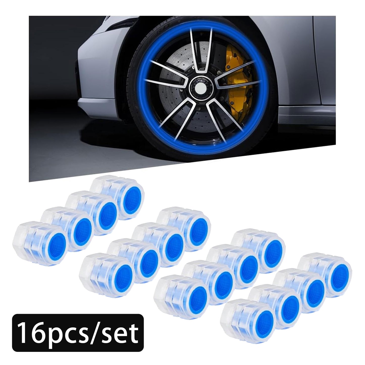 16PCS Fluorescent Tire Valve Stem Caps, Tire Valve Covers, Luminous Auto Wheel Air Valve Caps