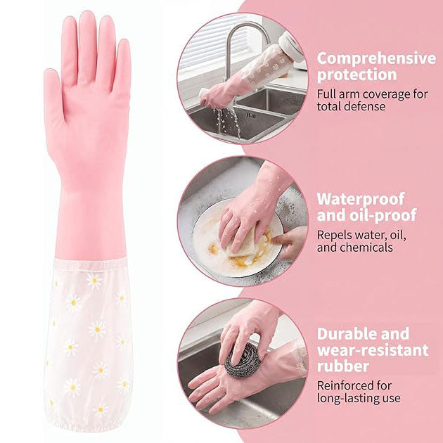 3 Pairs Dishwashing Cleaning Gloves-Reusable Rubber Gloves Non-Slip