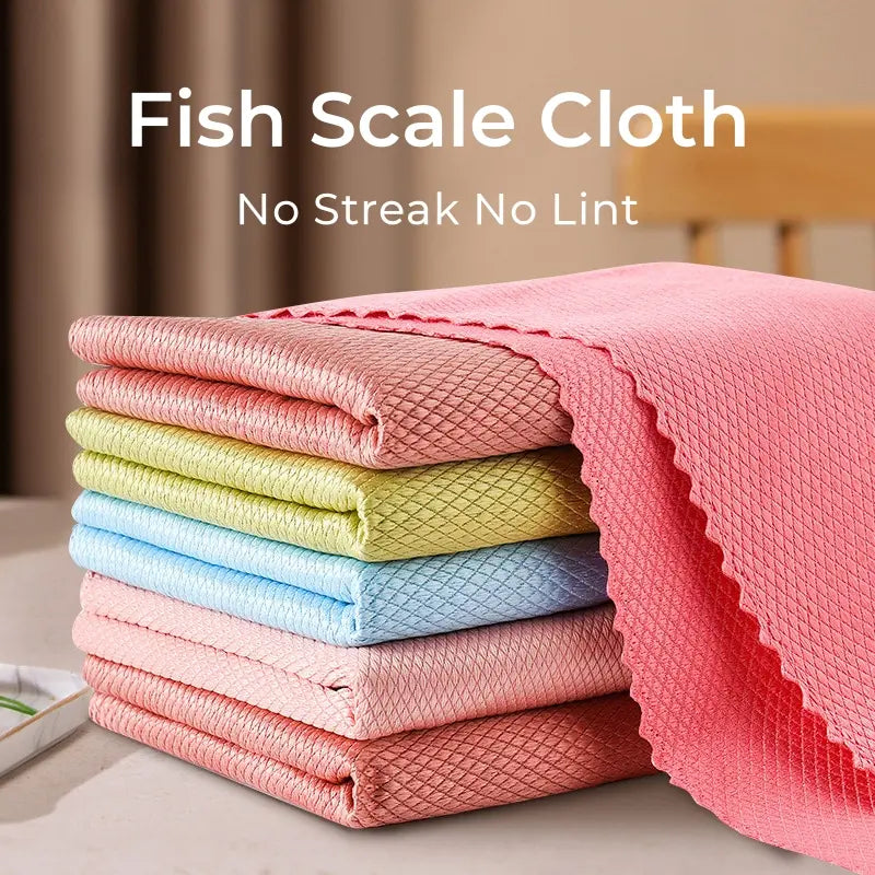 10 PCS Microfiber Reusable Cleaning Rags Fish Scale Streak-Free&Lint-Free