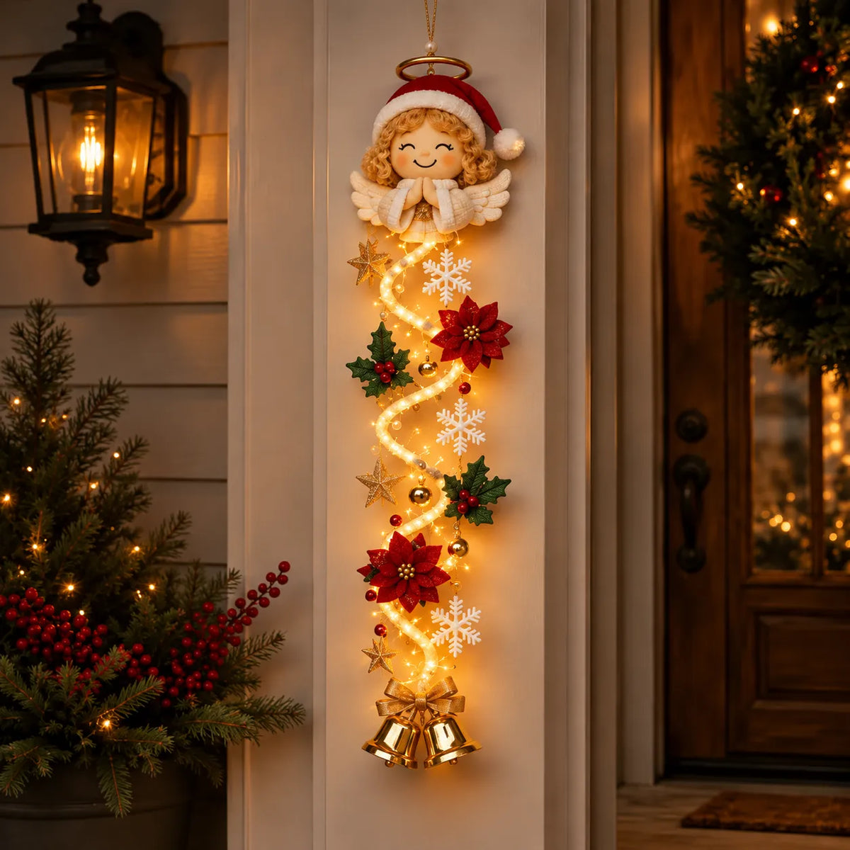 Light‑Up Glowing Christmas Door Hanger - Festive Home Decor