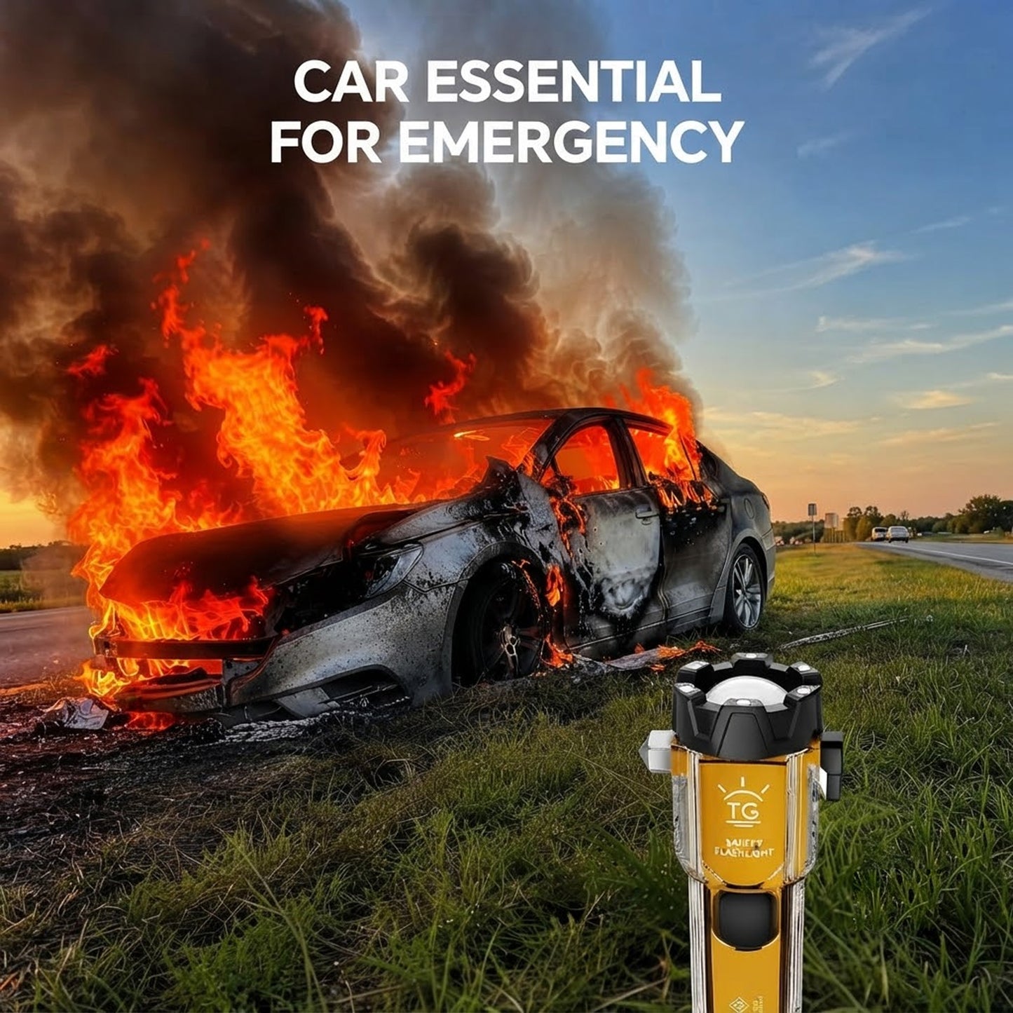 6-in-1 Emergency Flashlight for Car, Seatbelt Cutter Window Breaker, 3000 LM Flashlight Multifunctional Safety Tool