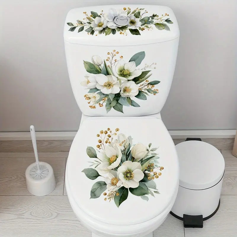 3Pcs/set Bathroom Toilet Sticker Set, PVC Self-Adhesive Decorative Decals
