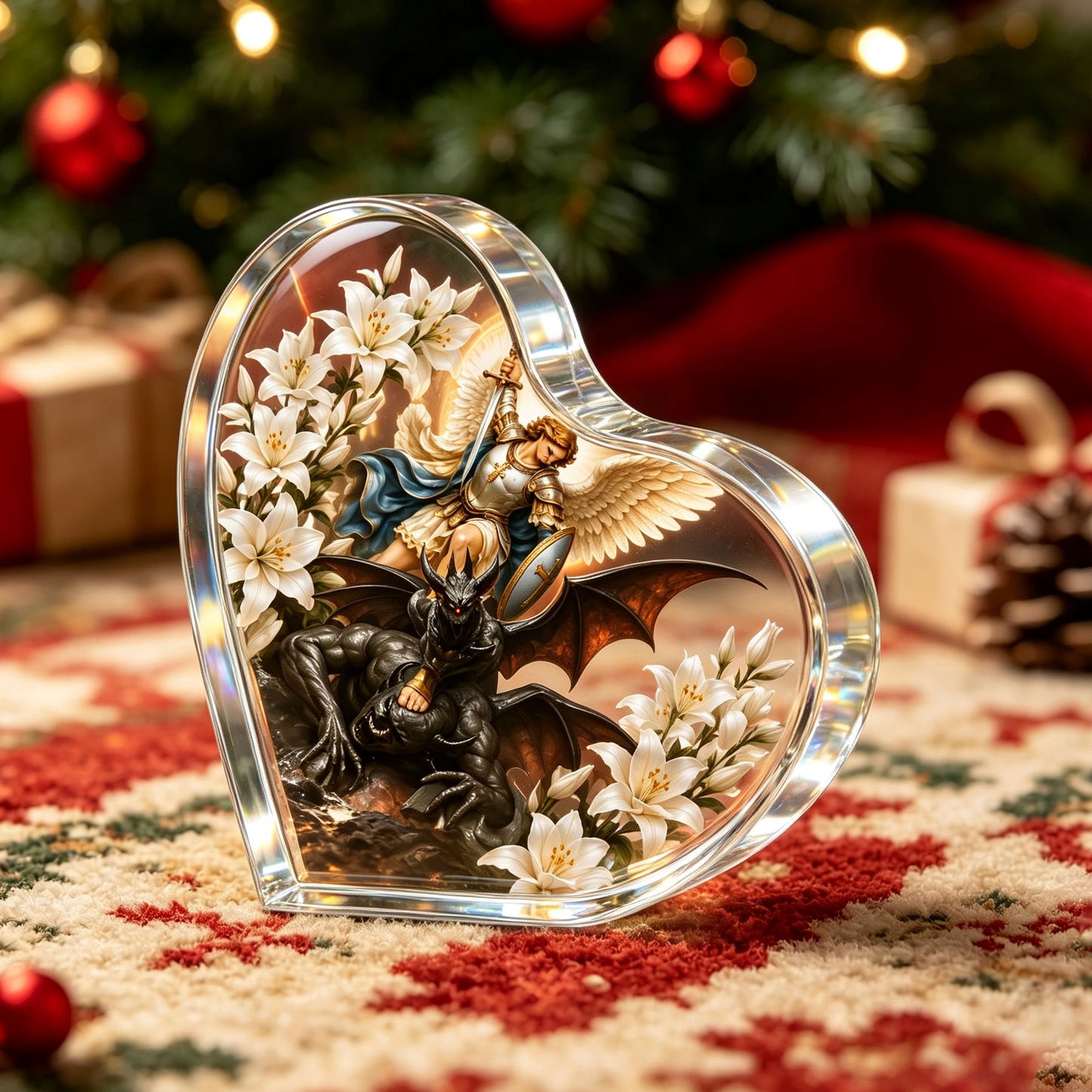Acrylic Ornament Featuring the Religious Theme of Archangel St. Michael Defeating Satan
