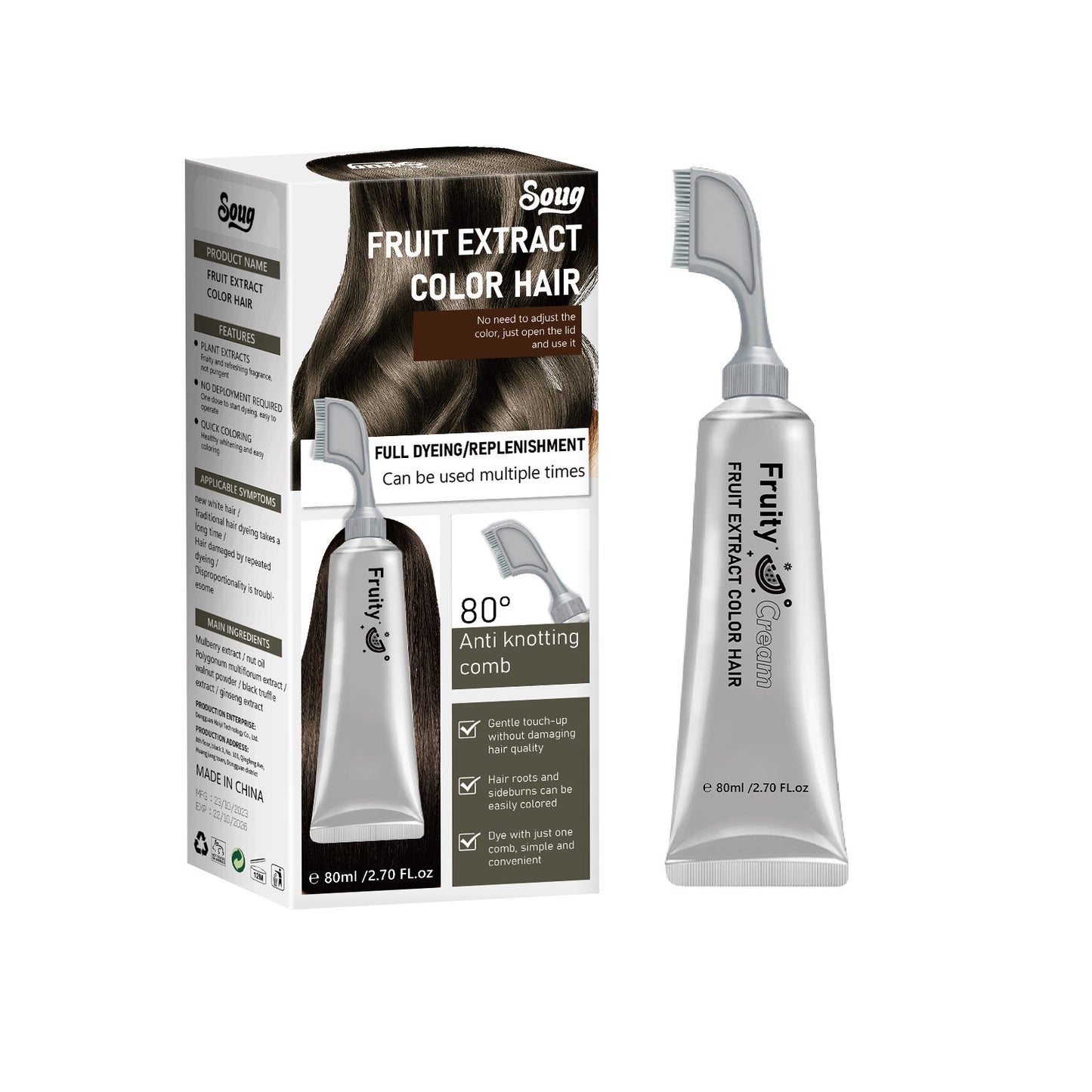 Hair Dye Cream Comb with Natural Plant Extract, Root Touch Up Hair Color, Ammonia Free