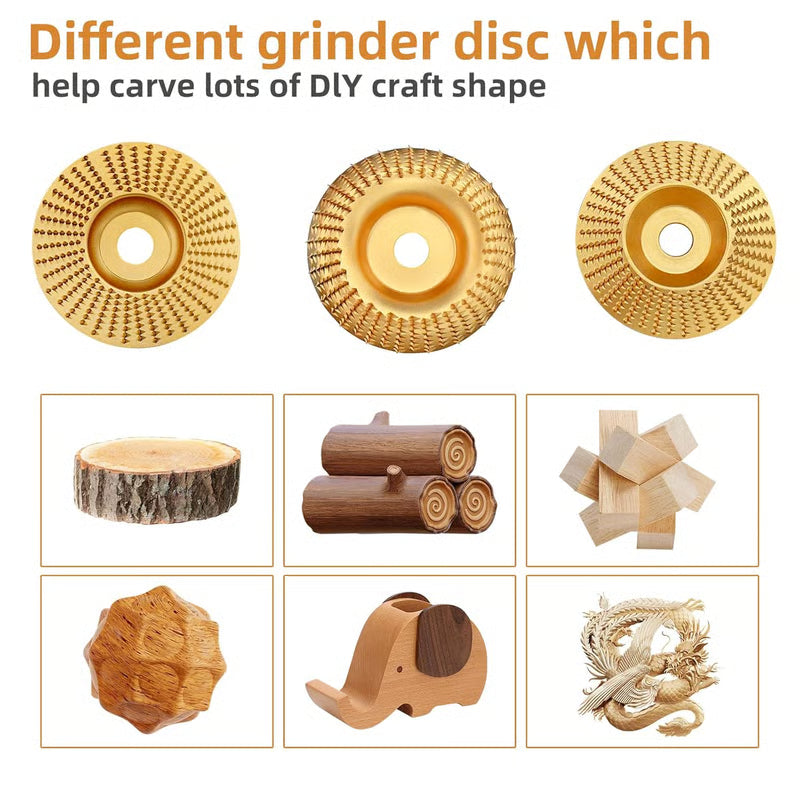 3PCS Wood Carving Disc Set for 4" or 4 1/2" Angle Grinder with 5/8" Arbor