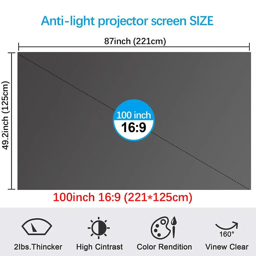 4K UHD Anti-Light Foldable Portable Projector Scree for Home Theater