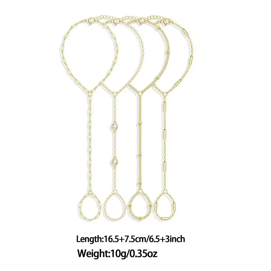 4 Pcs/set Hand Chain Bracelets for Women, Dainty Ring Bracelet Hand Chain