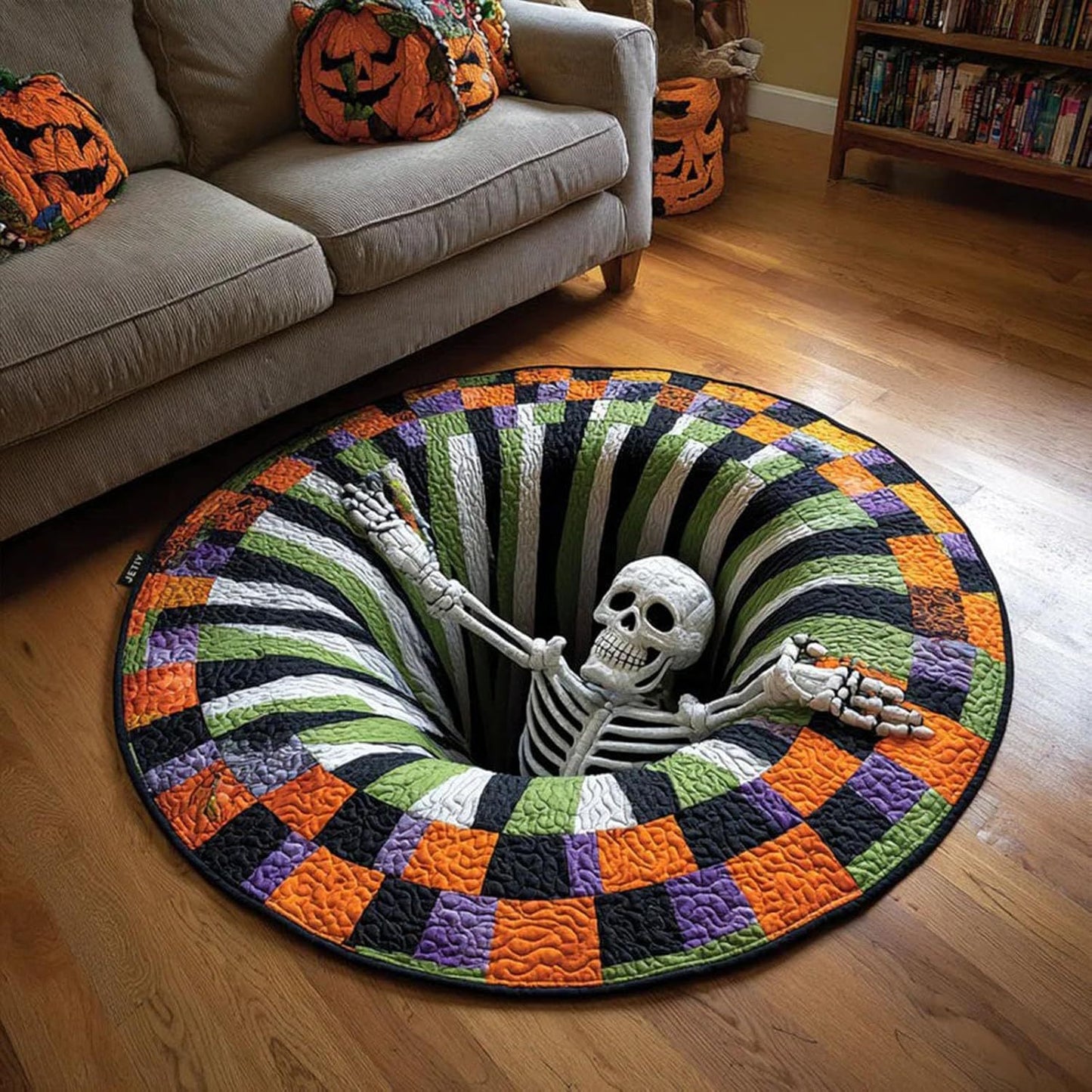 3D Halloween Rug, Novelty Ghost Skeleton 3D Optical Illusion Rugs