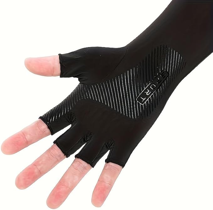 1 Pair Nylon Elastic Ice Silk Body Stockings Sunscreen Anti-UV Arm Sleeve With Finger Covers