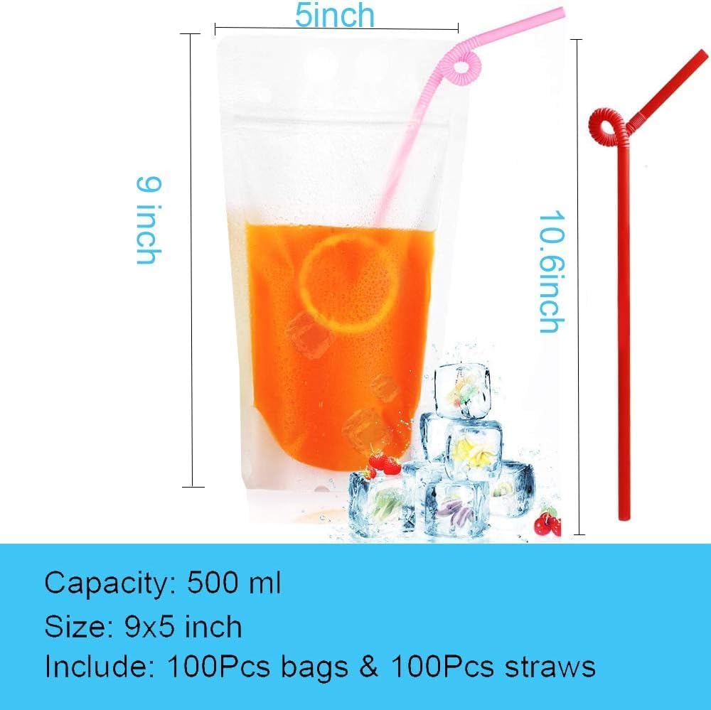 30Pcs Drink Pouches with Straws, Freezable Drink Bags Juice Pouches for Adults and Kids