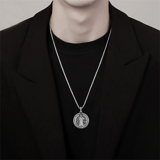 Cross Amulet Pendant, Round Coin Pendant, Religious Catholic Amulet Jewelry