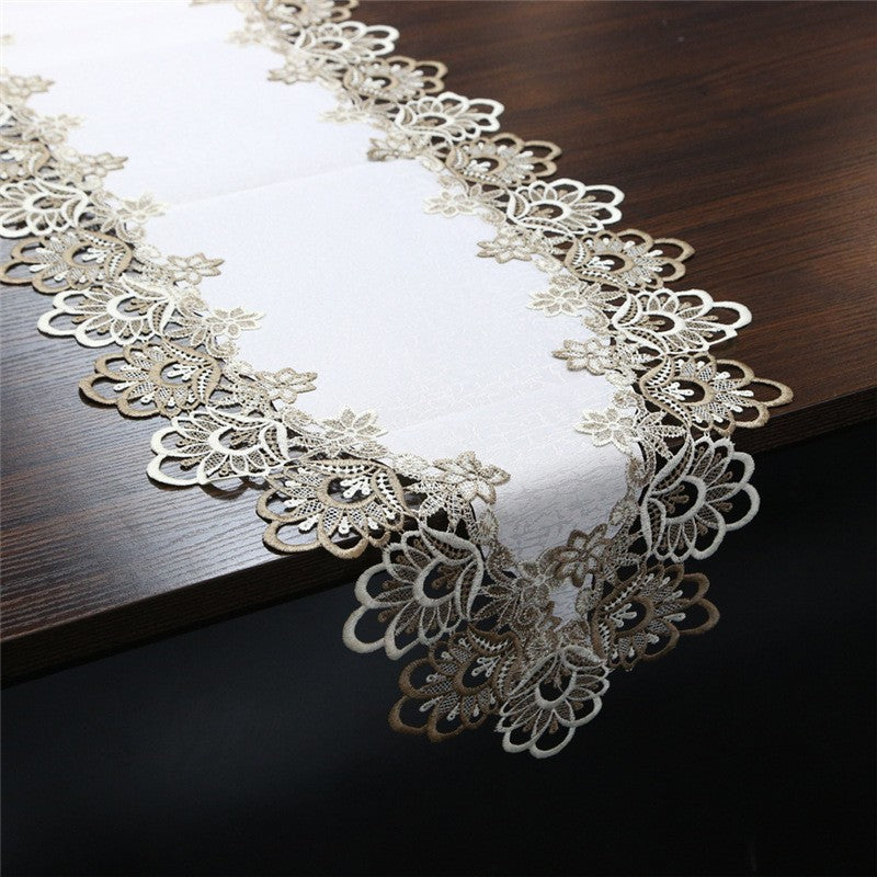 70 Inches Embroidery Lace Table Runner, Classic Jacquard Floral Dresser Scarf for Kitchen Dining Restaurant Party