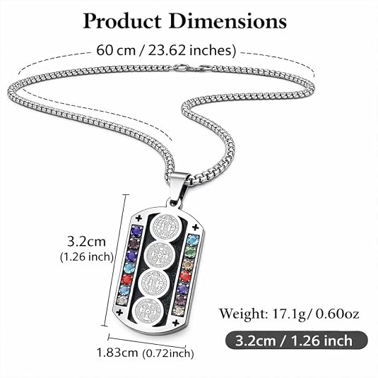 Crystal Saint Benedict Pendant Necklace Silver Color Christian Necklaces Jewelry