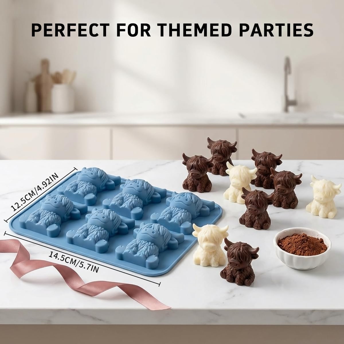 Mini Highland Cow Ice Cube Mold - Cute 3D Silicone Tray for Whiskey, Cocktails & Party Drinks