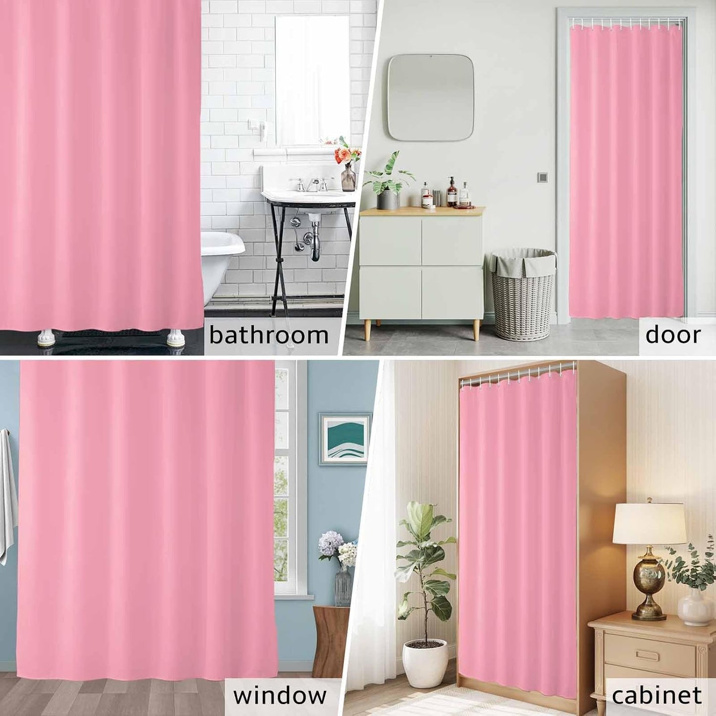Minimalist Solid Pure Pink Shower Curtain with Hooks,Waterproof Fabric Privacy Bath Curtain