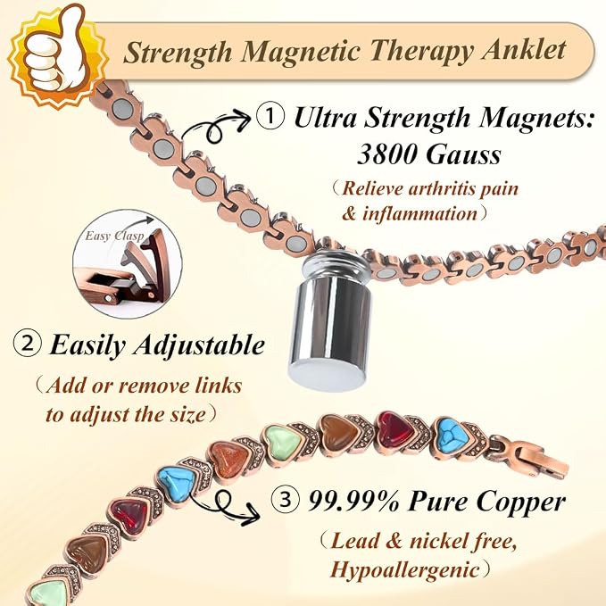 Copper Anklet for Women Magnetic Ankle Bracelet 3800 Gauss Magnets