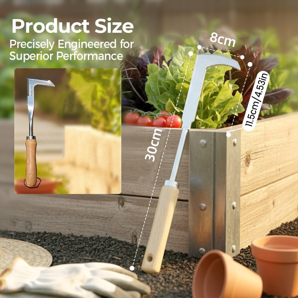 Crack Weeder, Stainless Steel L-Shaped Crevice Weeder Tool with Wood Handle