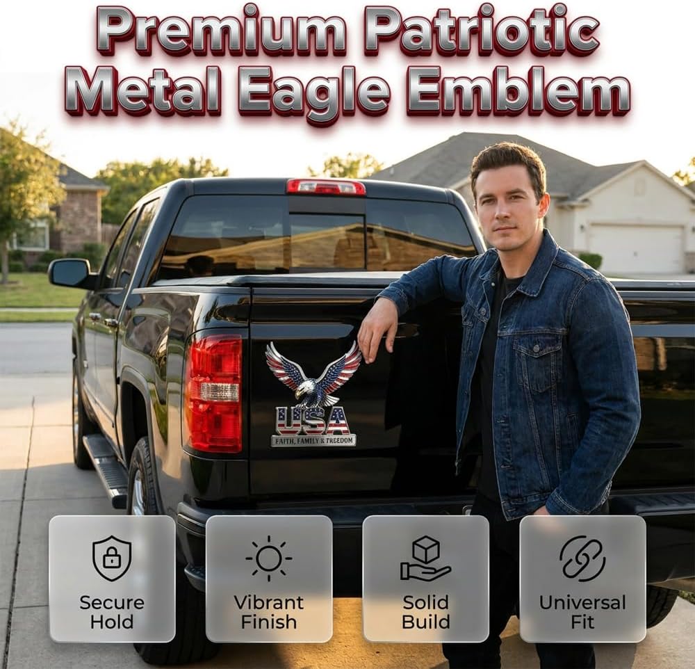 2PCS USA Faith, Family & Freedom Metal Emblem, 2026 New 3D American Eagle Flag Pattern