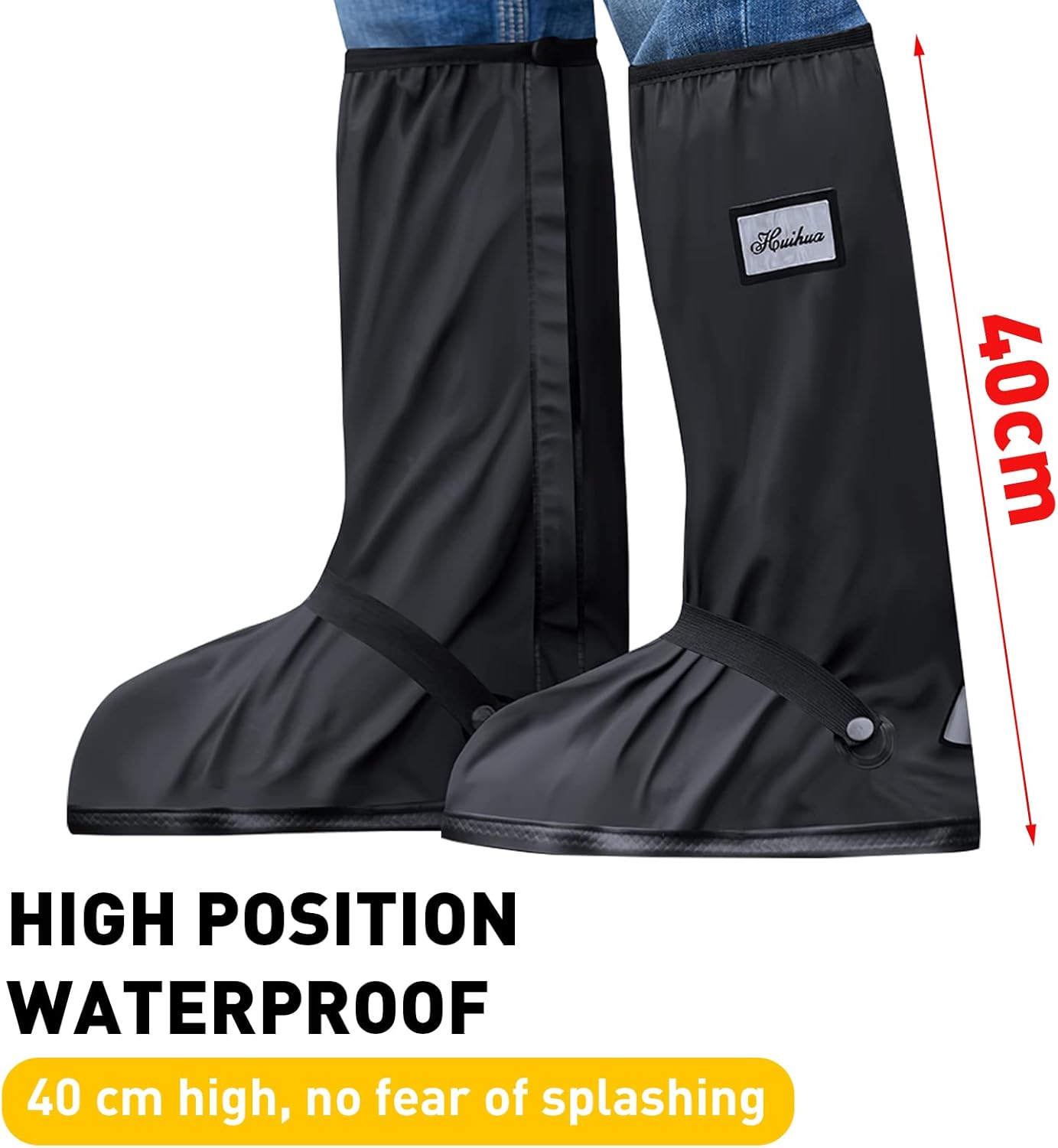 1Pair Waterproof Shoe Covers, Reusable & Foldable Rain Boot Shoe Cover with Zipper, Non-Slip, Reflector