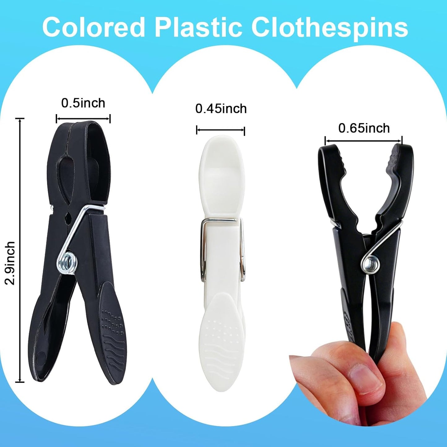 48Pack Black White Plastic Clothespins, Clothes Pins Heavy Duty Outdoor, Non-Slip Laundry Clips