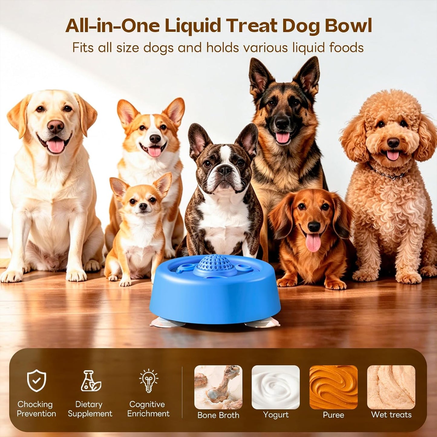 Dog Licking Bowl with Rolling Ball Anti-Slip Lick Bowl for Dogs & Cats Slow Feeder