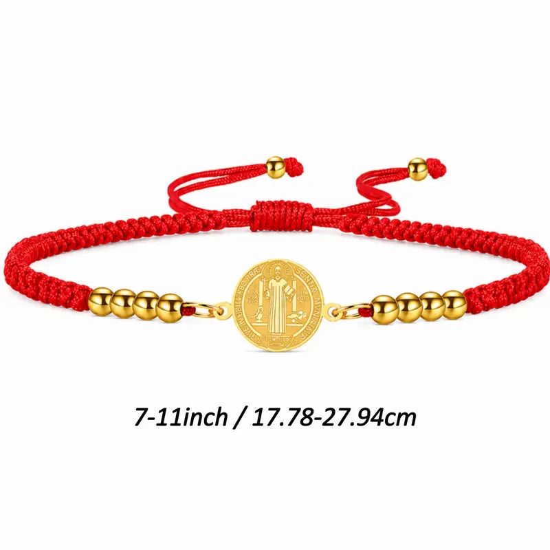 St. Benedict Bracelets Cross Charm and Black&Red Adjustable Cord