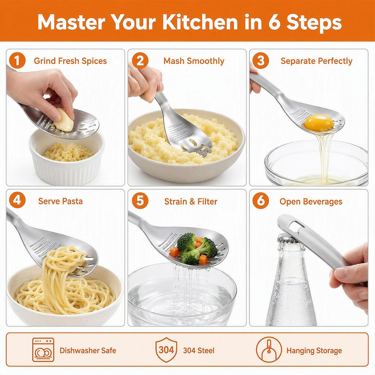 5 in 1 Egg Separator for Raw Eggs, Potato Masher Multifunction Cooking Spoon