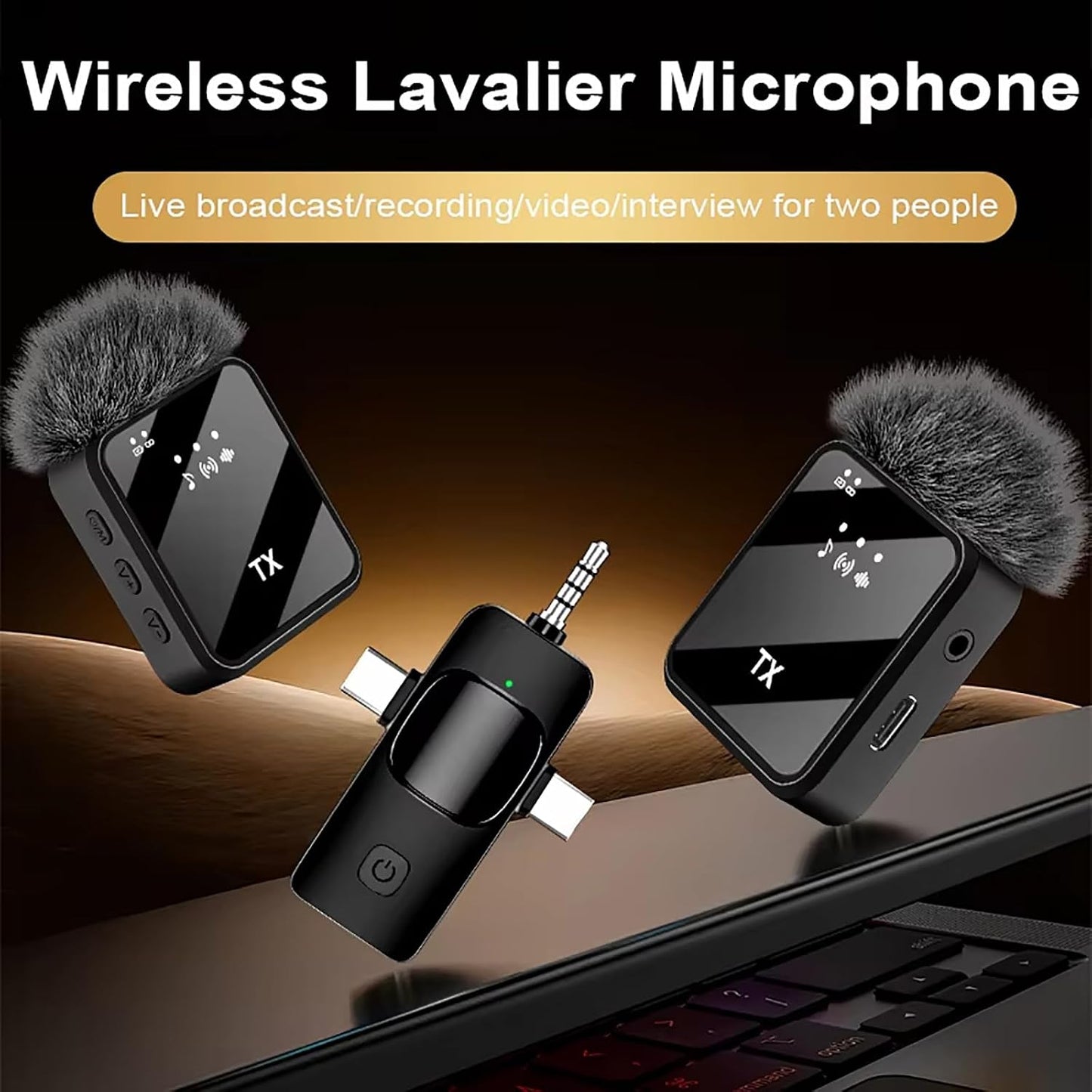 3 in 1 Wireless Lavalier Microphone for iPhone/Android/Camera,328ft Transmission, 18H Battery Life