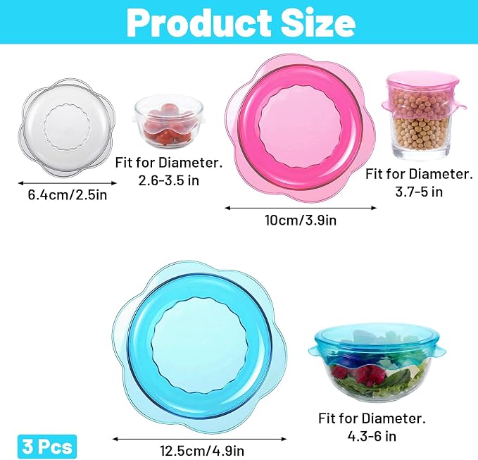 6PCS Silicone Stretch Lids for Food Storage, Reusable Elastic Silicone Lids