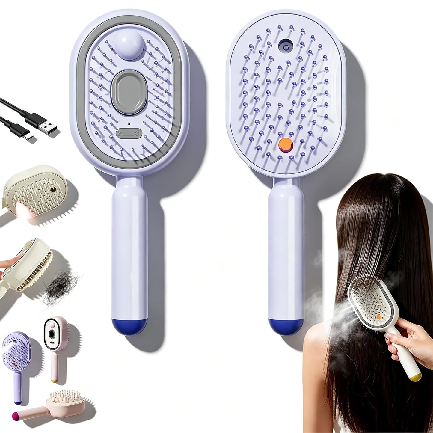 Electric Steam Brush for Hair, Portable Cordless Rechargeable Red Light Brushs with Detangling Comb