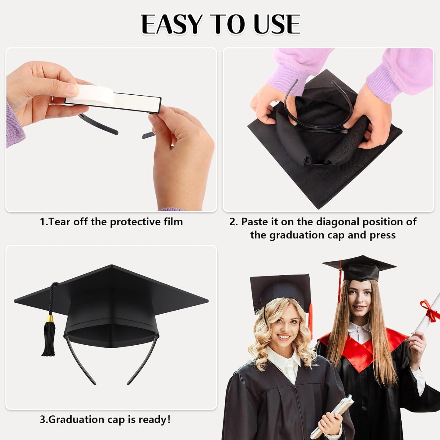 5 Pack Graduation Cap Headband Insert - Secures Cap and Keeps Hairstyle