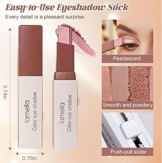6 Pcs Shimmery Eyeshadow Stick Two Color Eye Glitter Shadow Pencils with Waterproof and Retractable