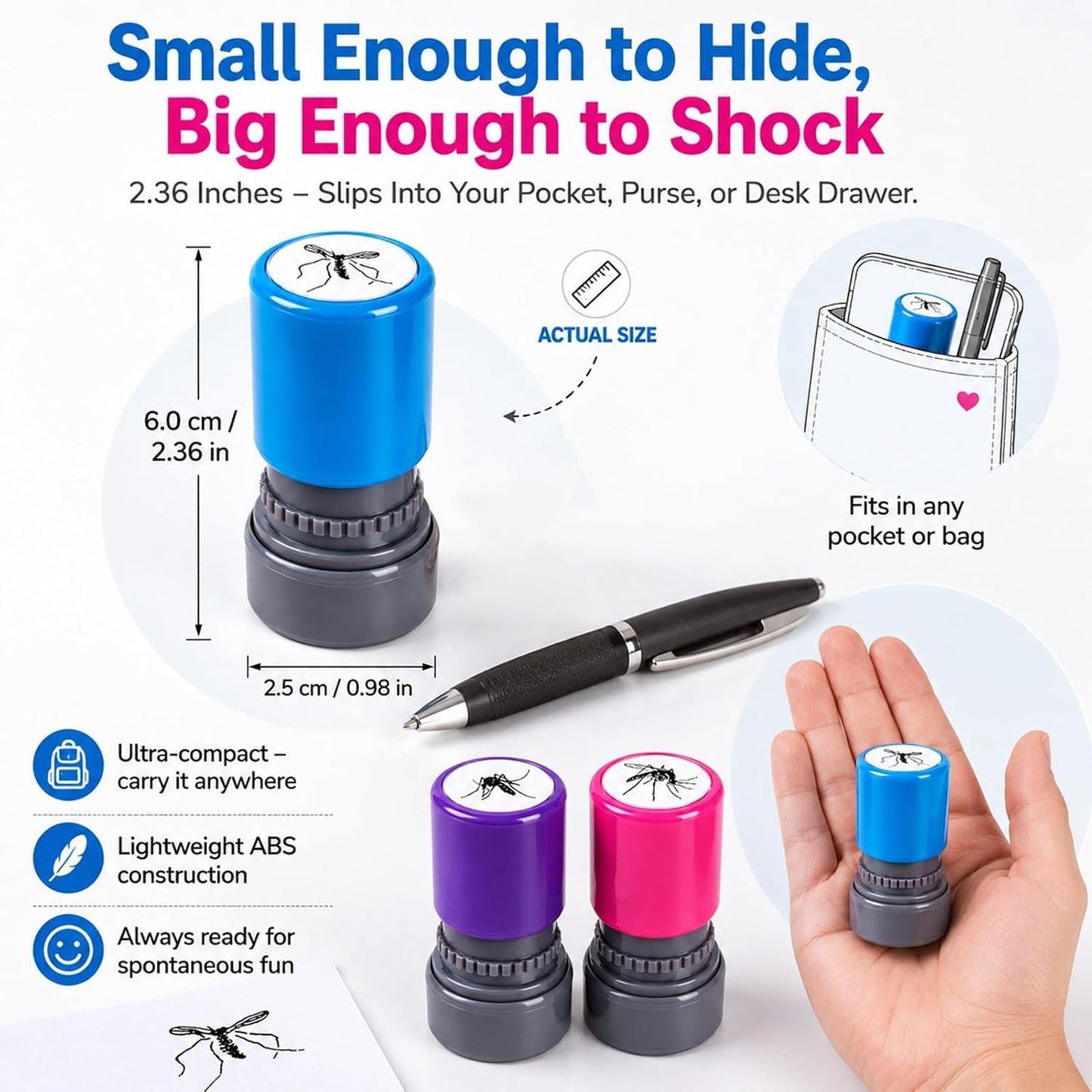 3Pcs Mosquito Stamp Prank Bug Stamps with Pre-Inked Black Ink Paint Mosquito Smack Stamp