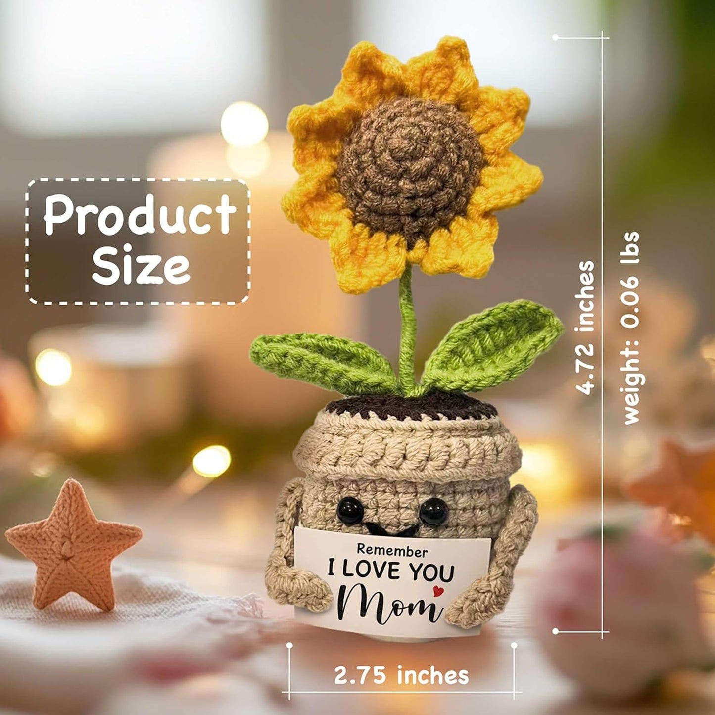 Mom Gifts Remember I Love You MOM, Handmade Crochet Cute Small Sunflower Gifts