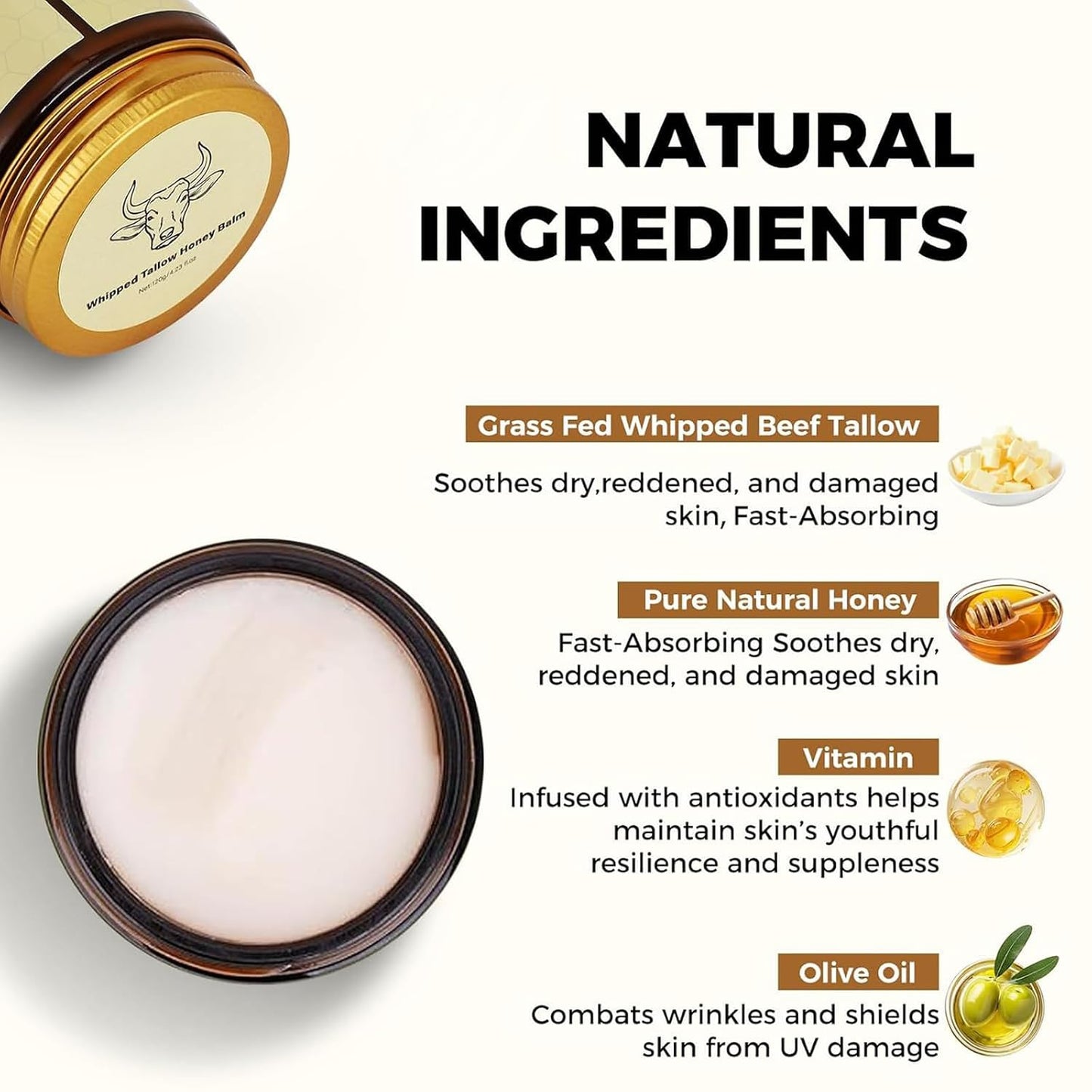 Whipped Tallow Honey Lip Balm, Tallow Honey Body Balm