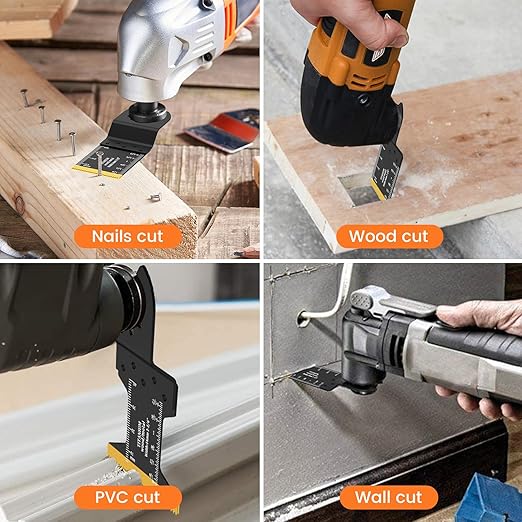 8Pcs Universal Oscillating Saw Blades, Clear Marking, High Hardness Titanium Multitool Blade Kit