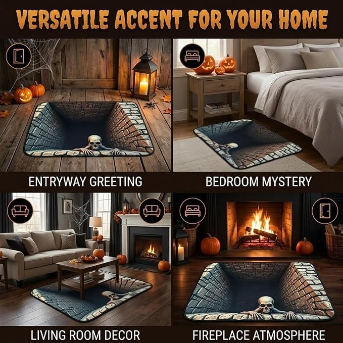 3D Halloween Rug Ghost Skeleton Optical Illusion Mat