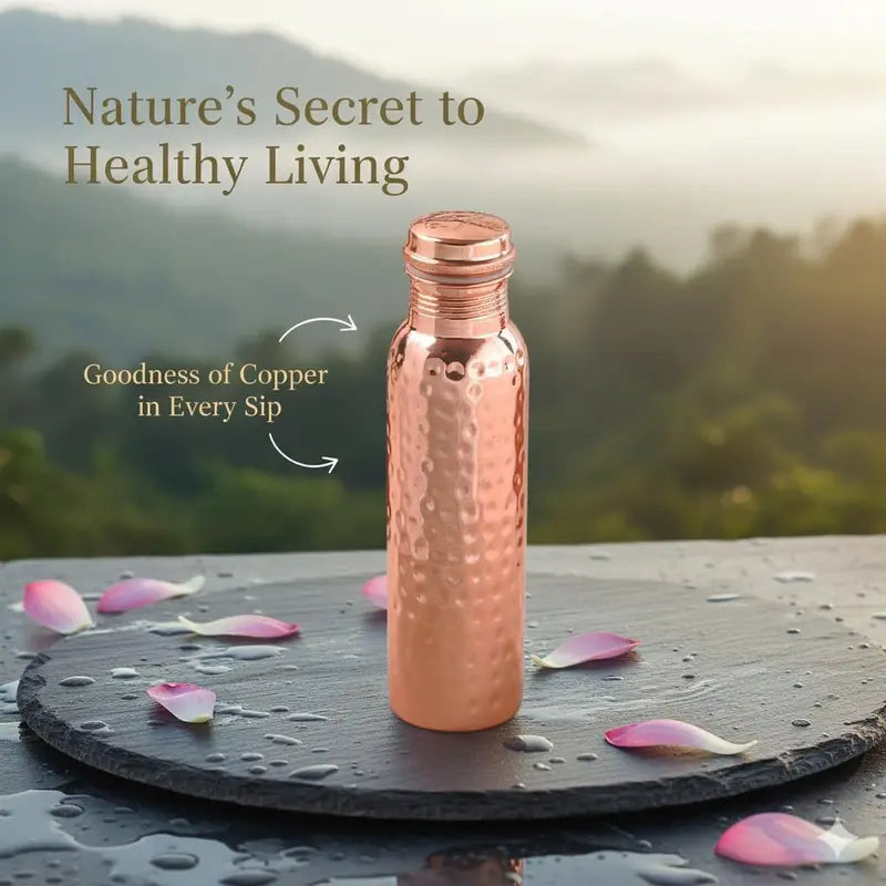 Copper Water Bottle 28.15 Ounces | 100% Pure Copper Hammered Design Handmade For Drinking Water
