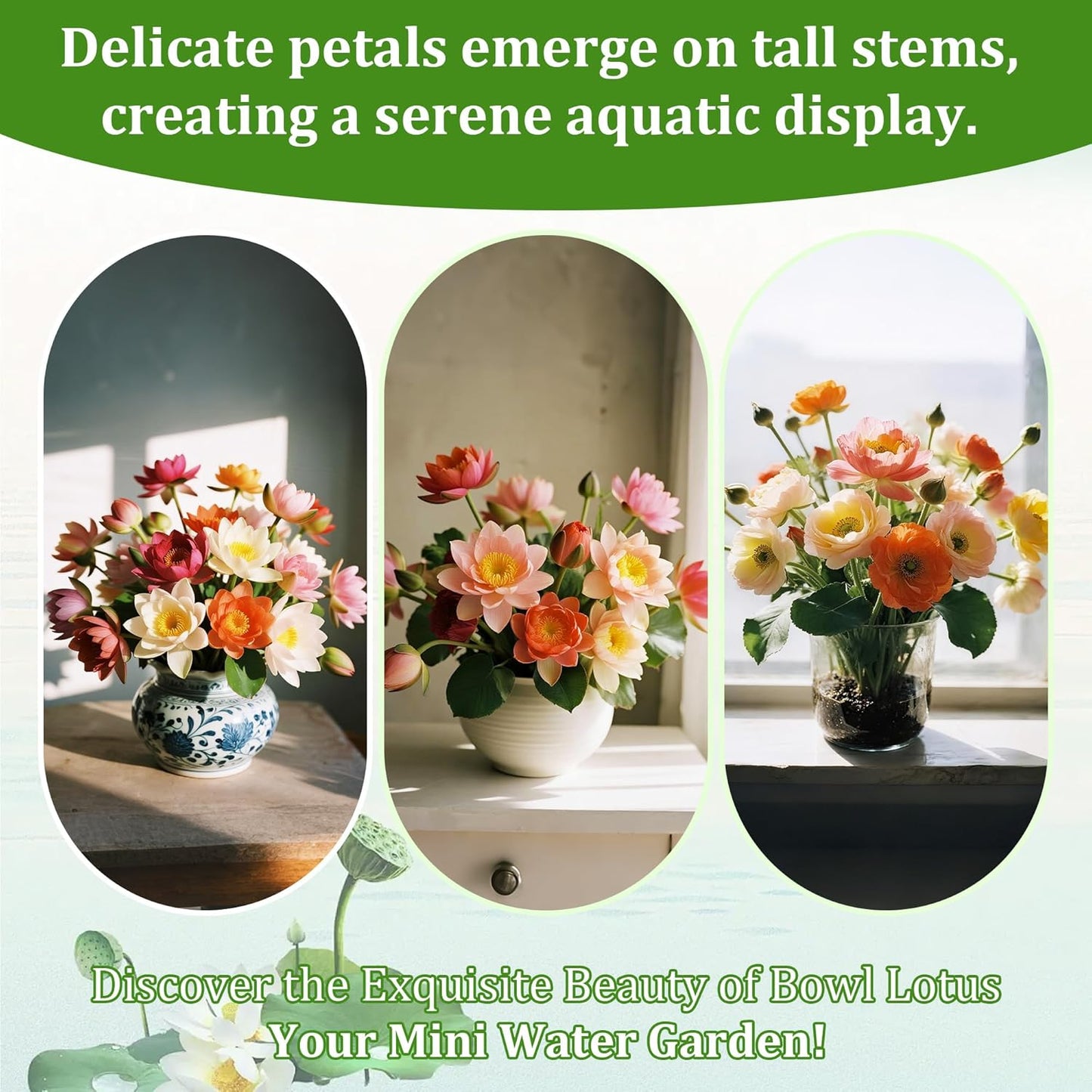 50PCS Lotus Seeds for Planting in Water - Mixed Color Bowl Lotus Seeds, Aquatic Plant Water Lily Seeds for Bonsai