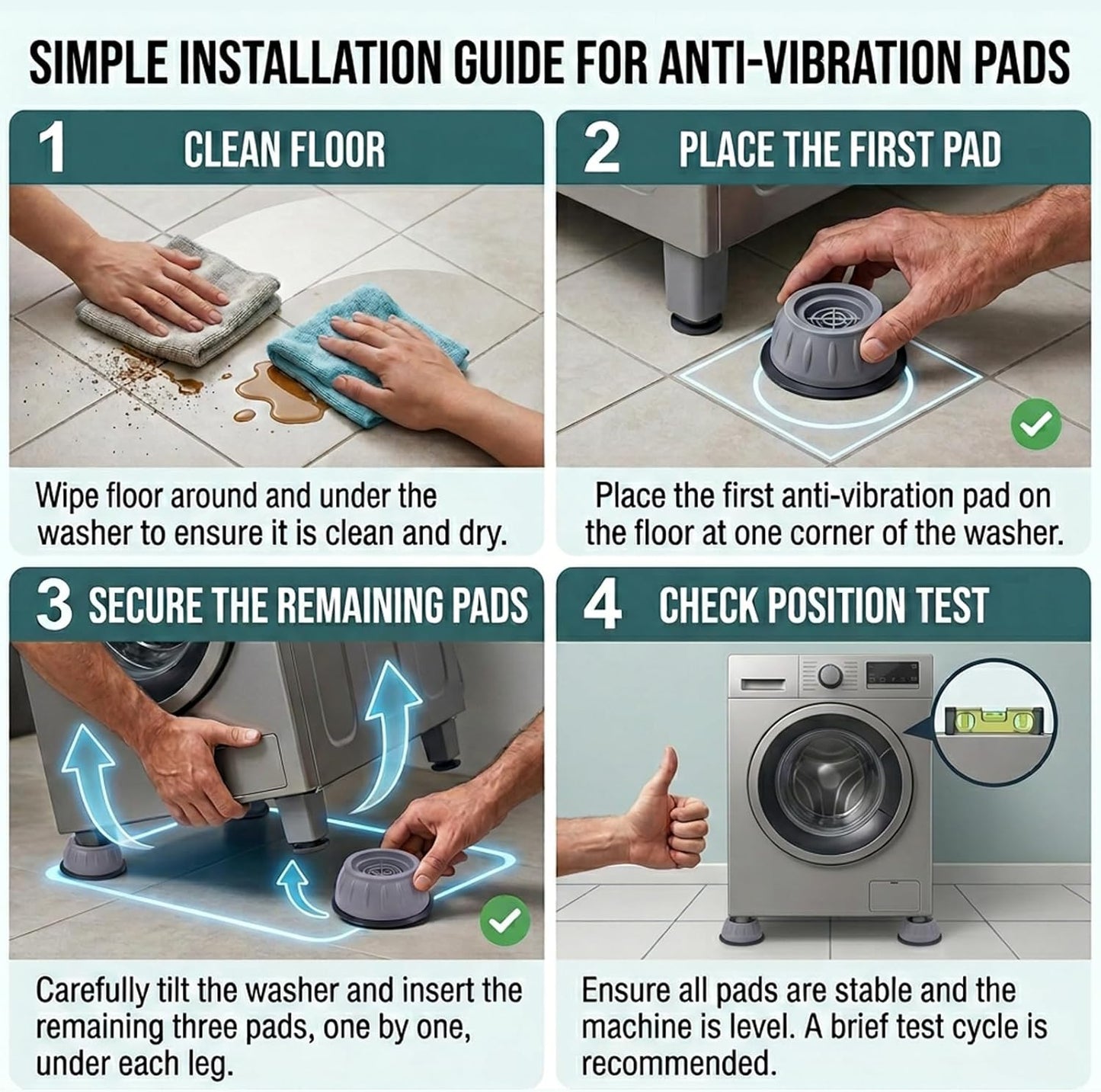 4 Pcs Shock and Noise Cancelling Washing Machine Support