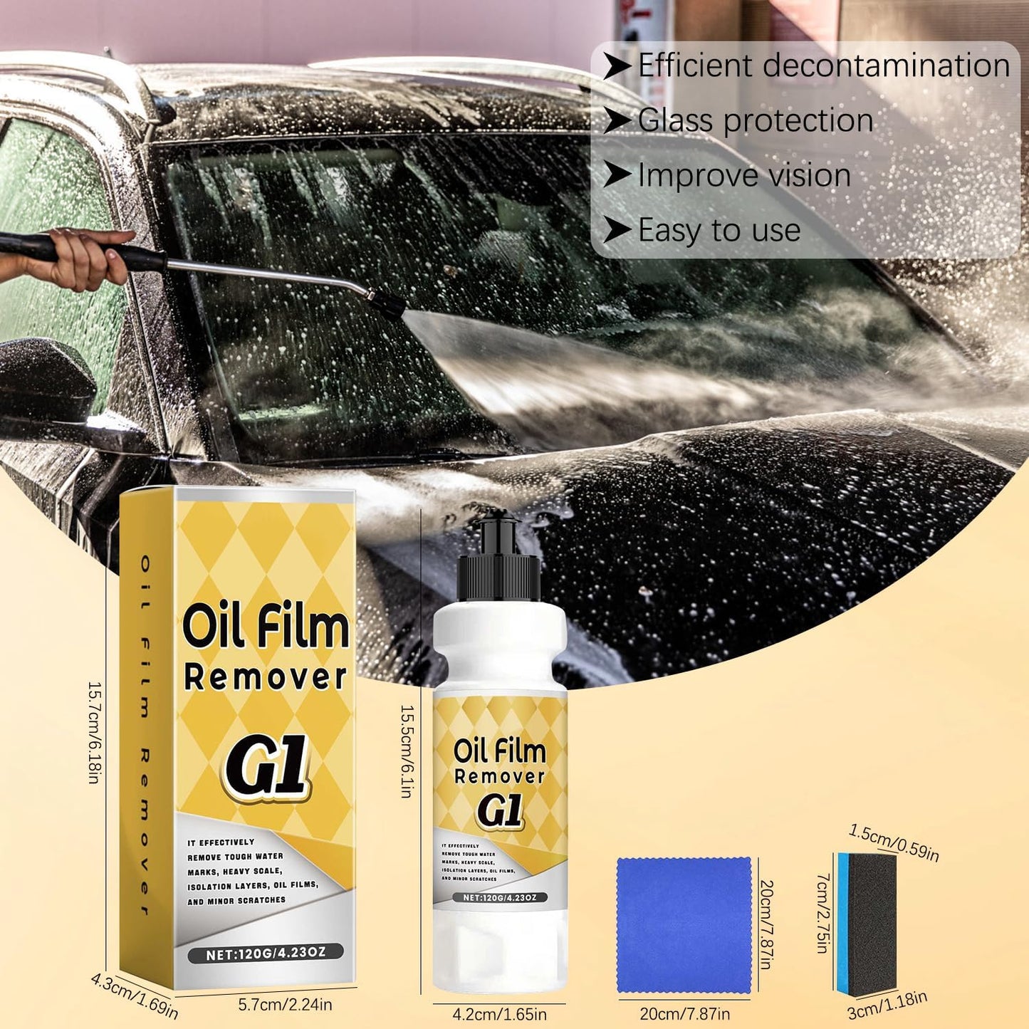 G1 Car Glass Polishing Compound & Oil Film Remover for Removing Water Spots, Road Oils, Windshield Haze