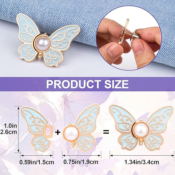 8 PCS Pant Waist Tightener, Butterfly Buttons Pins for Loose Jeans