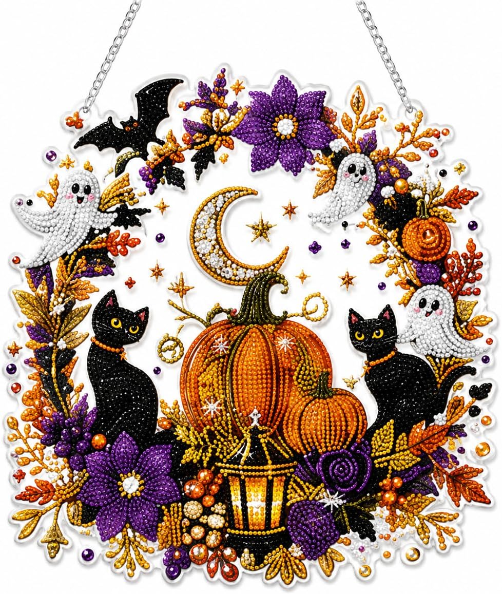 Halloween Witch Friendship Diamond Art Window Suncatcher - Halloween Pearl Art Kit