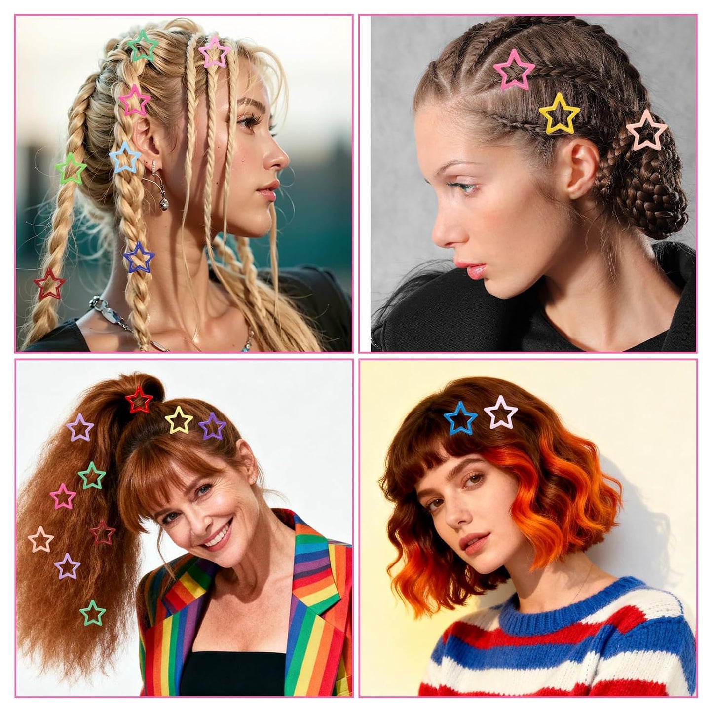 50PCS Star Hair Clips Colorful Metal Non Slip Snap Hair Clips And Barrettes Cute Small Star Clips