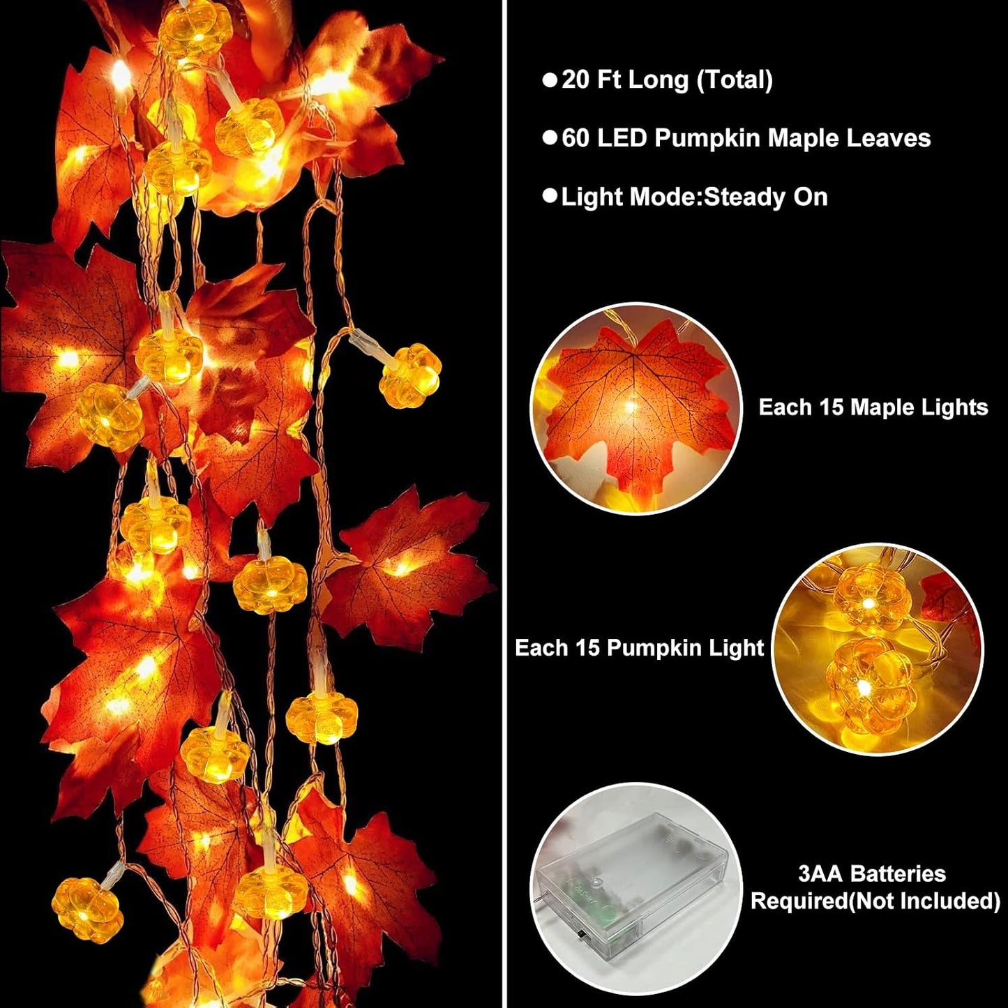30LED 10Ft Enlarged Maples Leaves Fall Lights Battery Operated