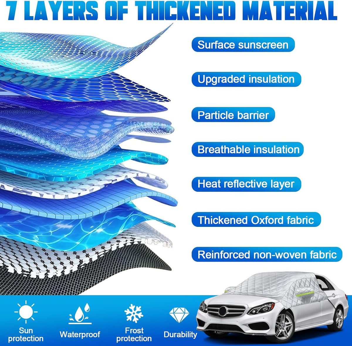 Car Windshield Protector Cover, Waterproof for Snow Ice Frost Dust Rain
